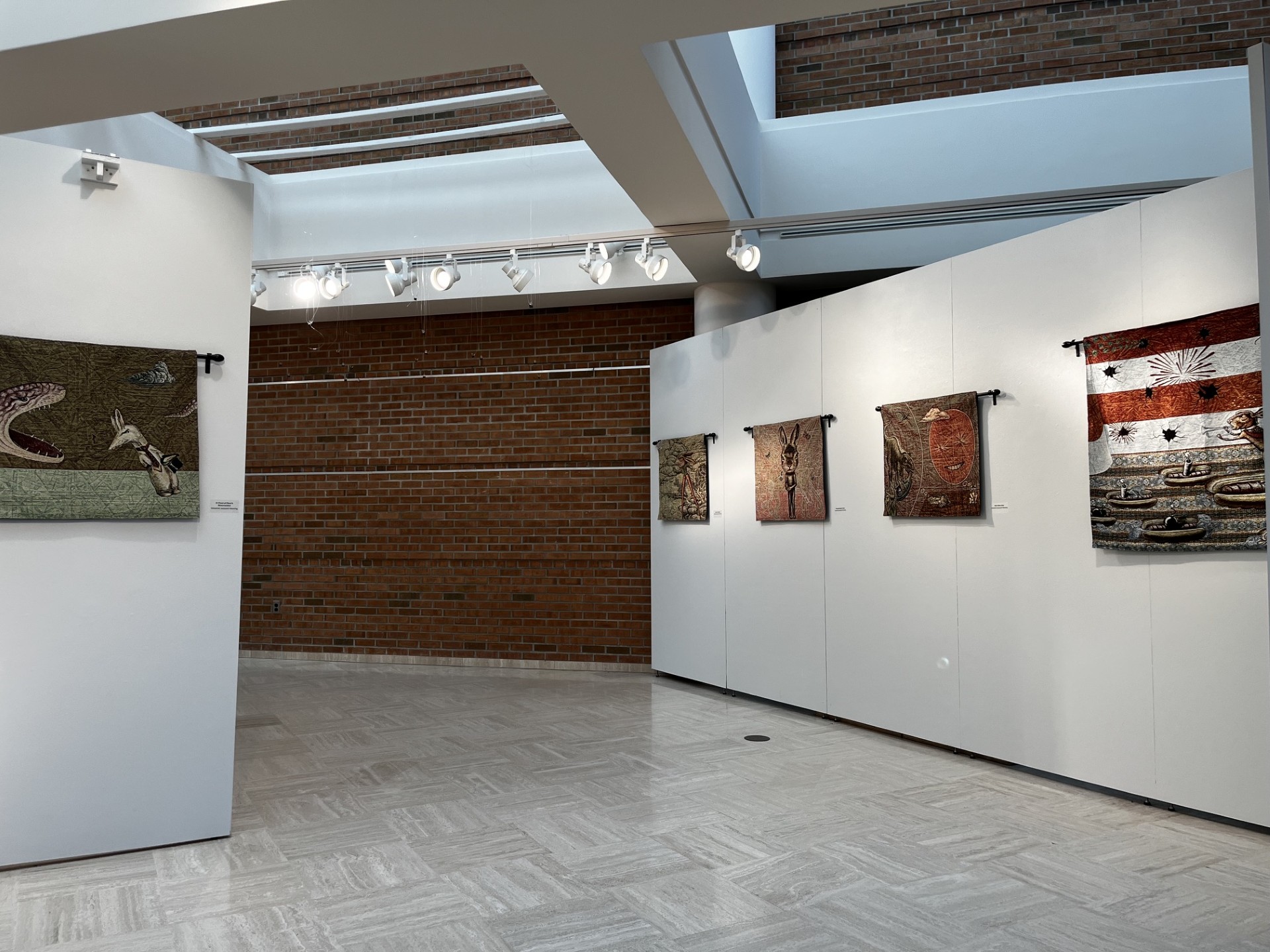 Deetz exhibition wall shown from the garden windows looking toward the north east